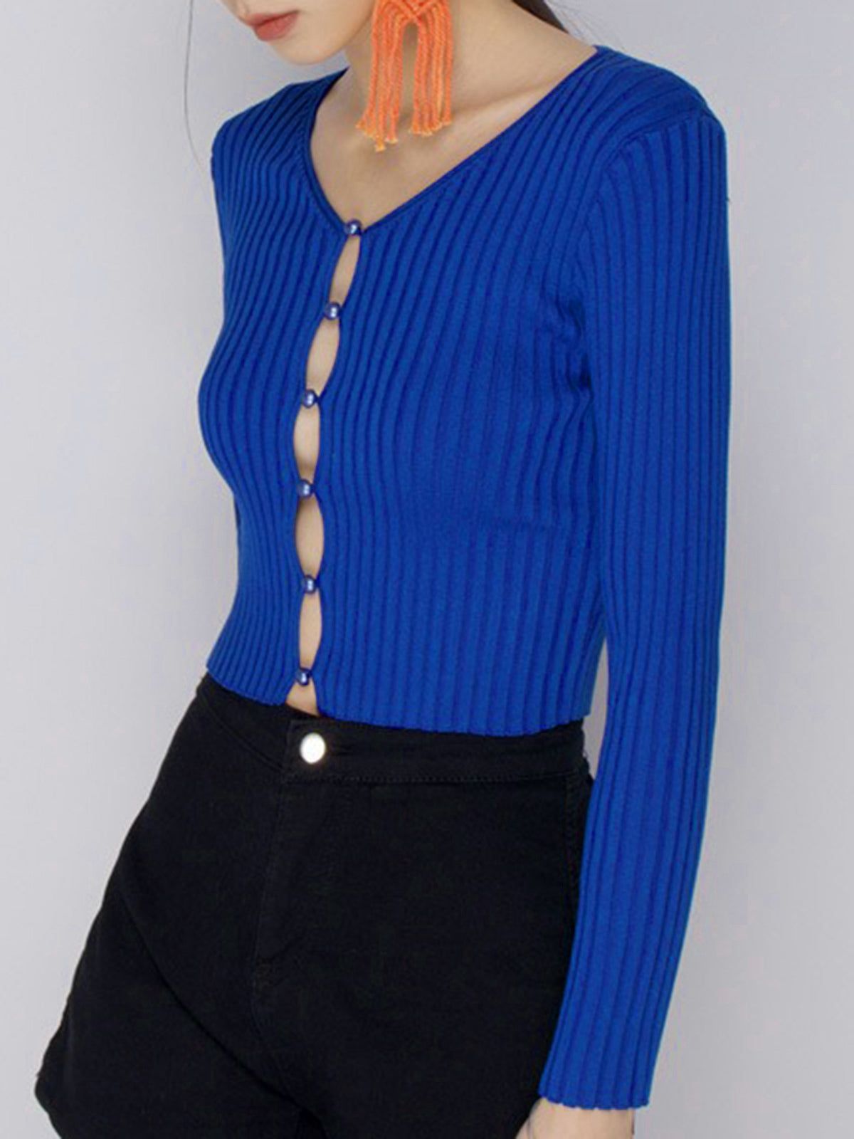 Waxy Sea Button Up Rib Knit Top sold by COMMENSE product image thumbnail 4