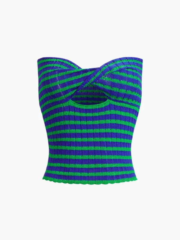 Front Twist Keyhole Knit Strapless Tube Top sold by COMMENSE