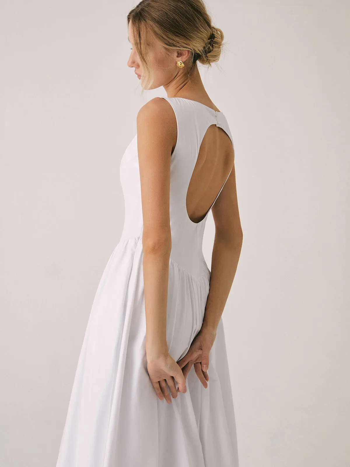 Cutout Cotton Sleeveless Midi Dress sold by COMMENSE