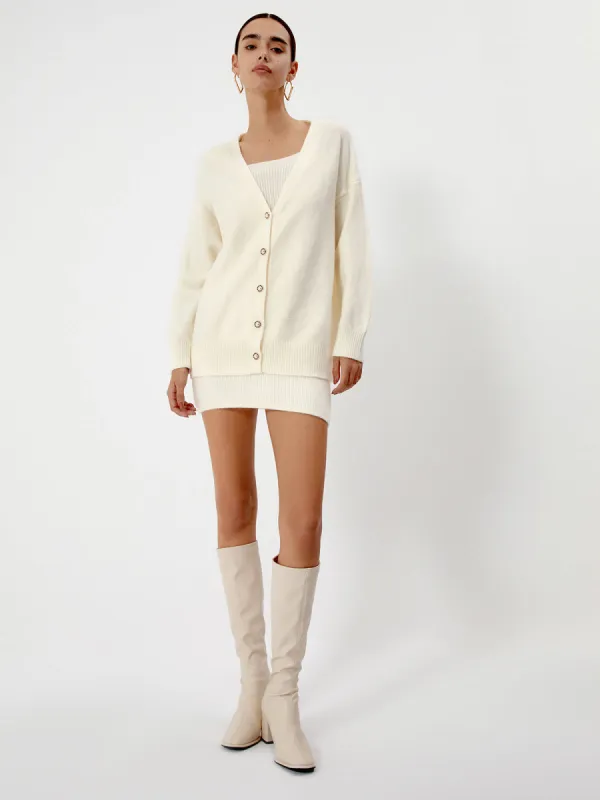 Cream Short Sweater Dress With Matching Cardigan sold by COMMENSE