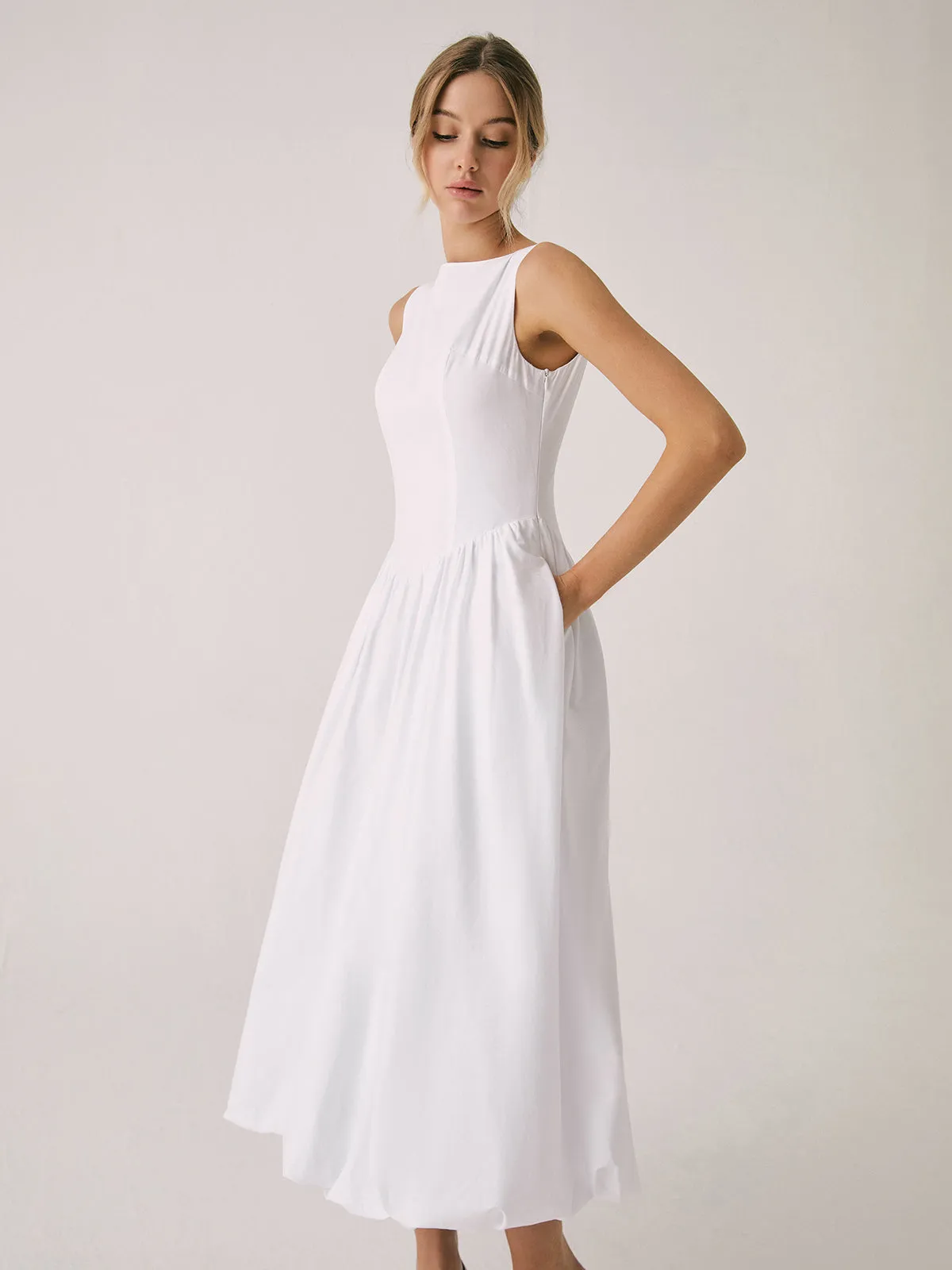 Cutout Cotton Sleeveless Midi Dress sold by COMMENSE product image thumbnail 2