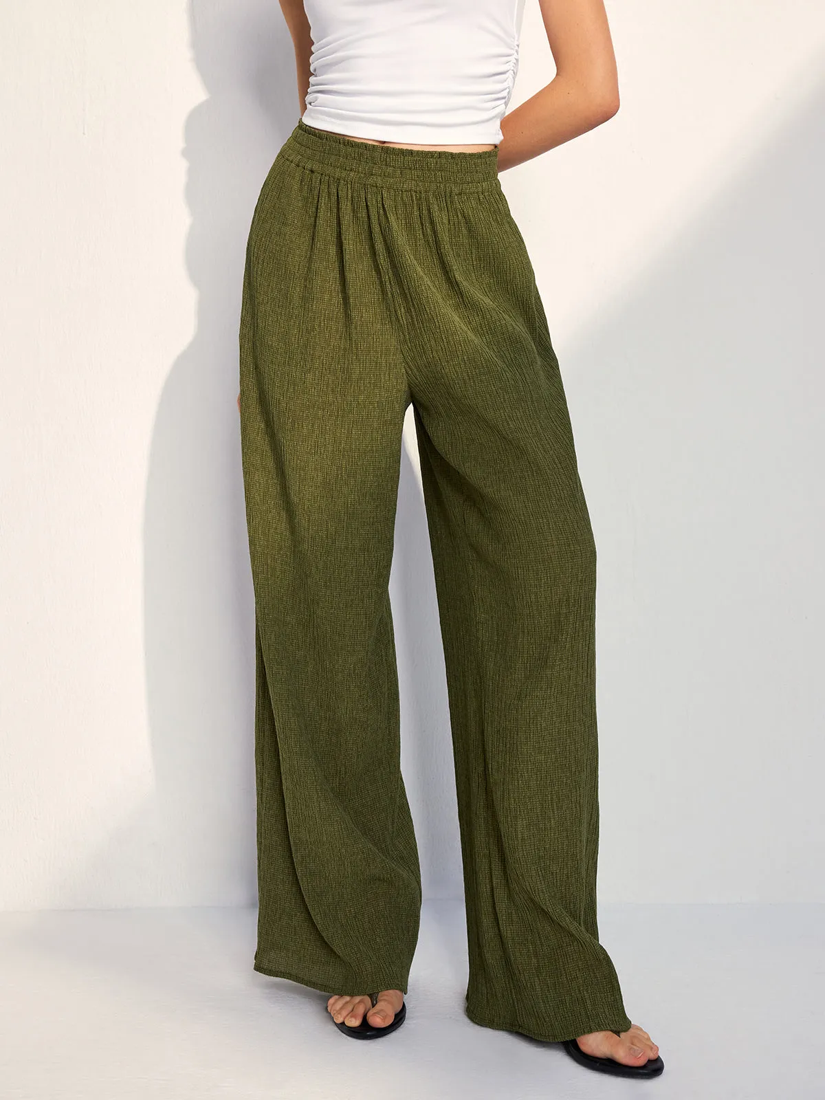 Textured Wide Leg Pants sold by COMMENSE product image thumbnail 2