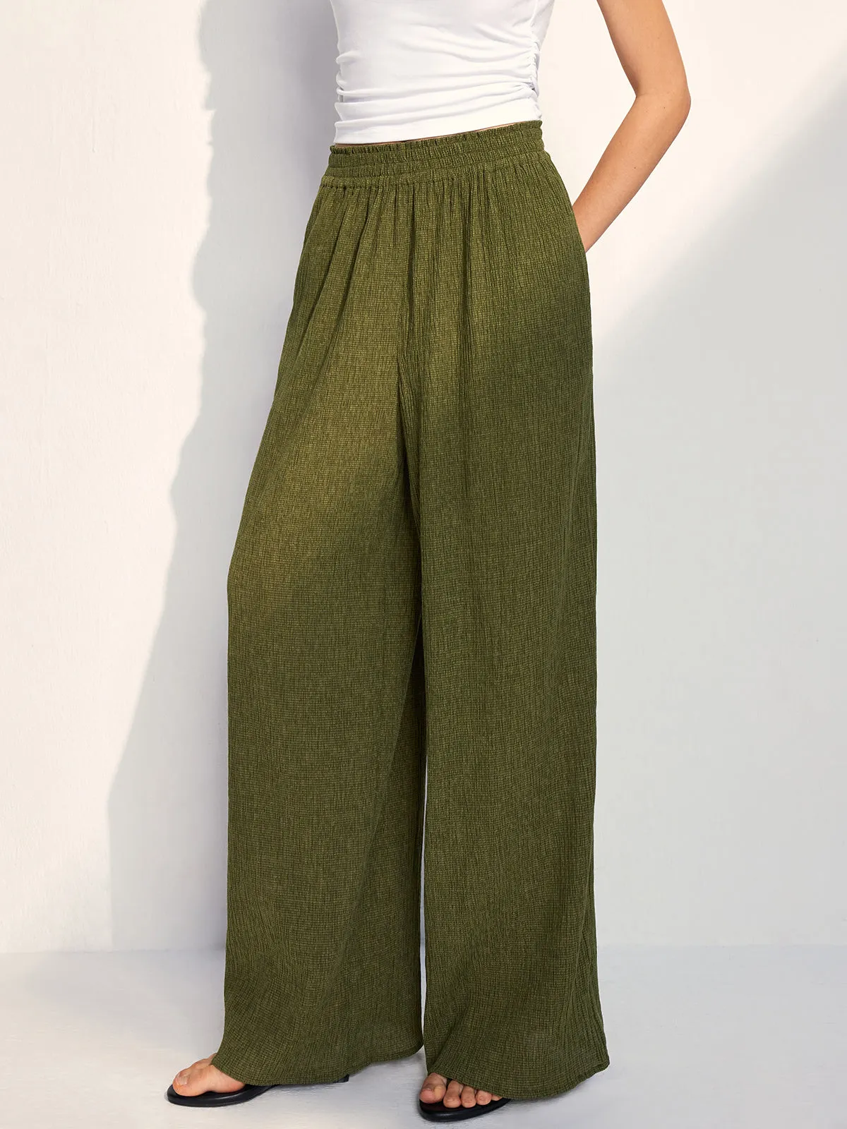 Textured Wide Leg Pants sold by COMMENSE product image thumbnail 3