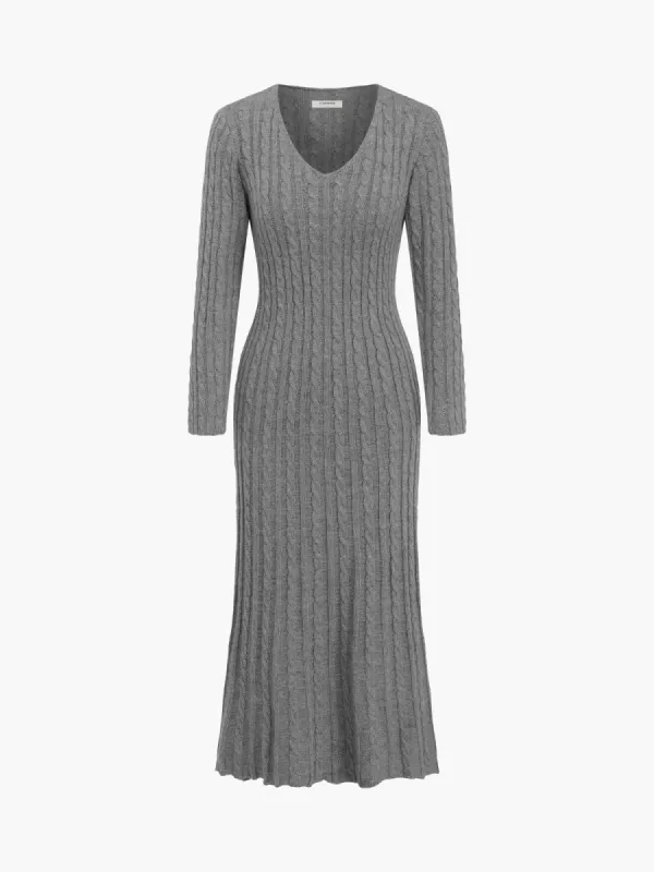 Charcoal Cable Knit Long Sleeve Long Sweater Dress sold by COMMENSE