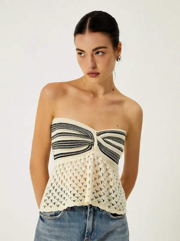 Off-Shoulder Crochet Knit Top sold by COMMENSE