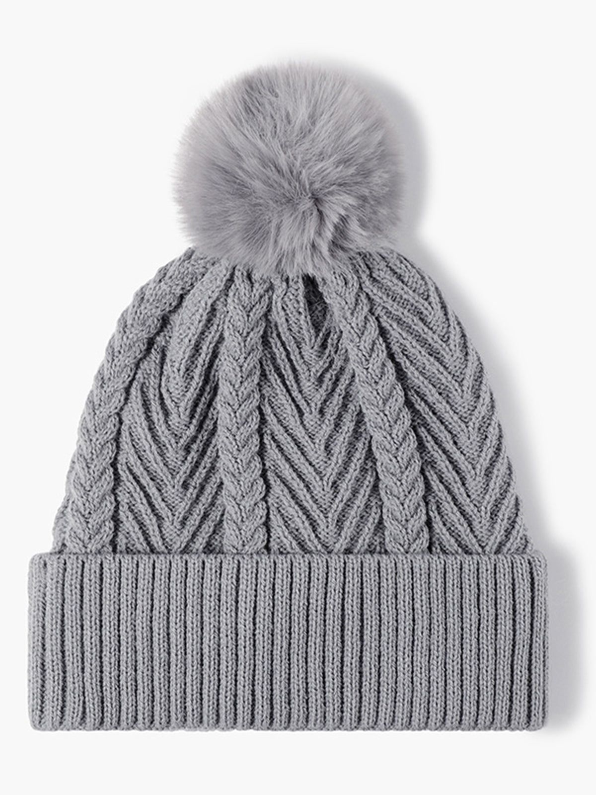 Cable Knit Faux Fur Pom Beanie sold by COMMENSE product image thumbnail 2