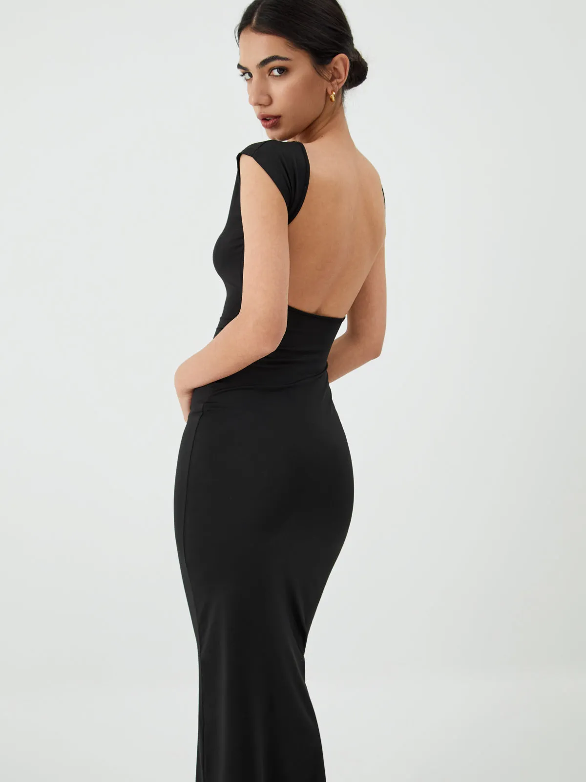 Solid Backless Midi Dress sold by COMMENSE