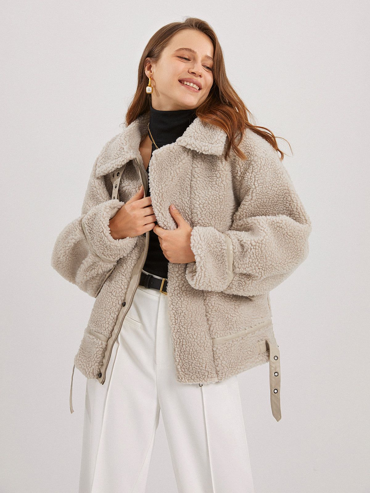 Fuzzy Fleece Collared Jacket sold by COMMENSE