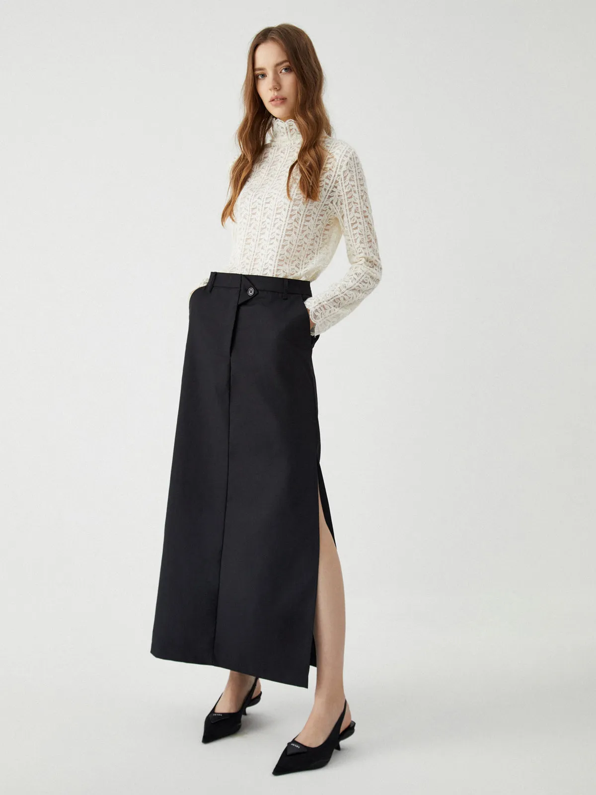 Lace Floral Pattern Mockneck Top sold by COMMENSE product image thumbnail 4