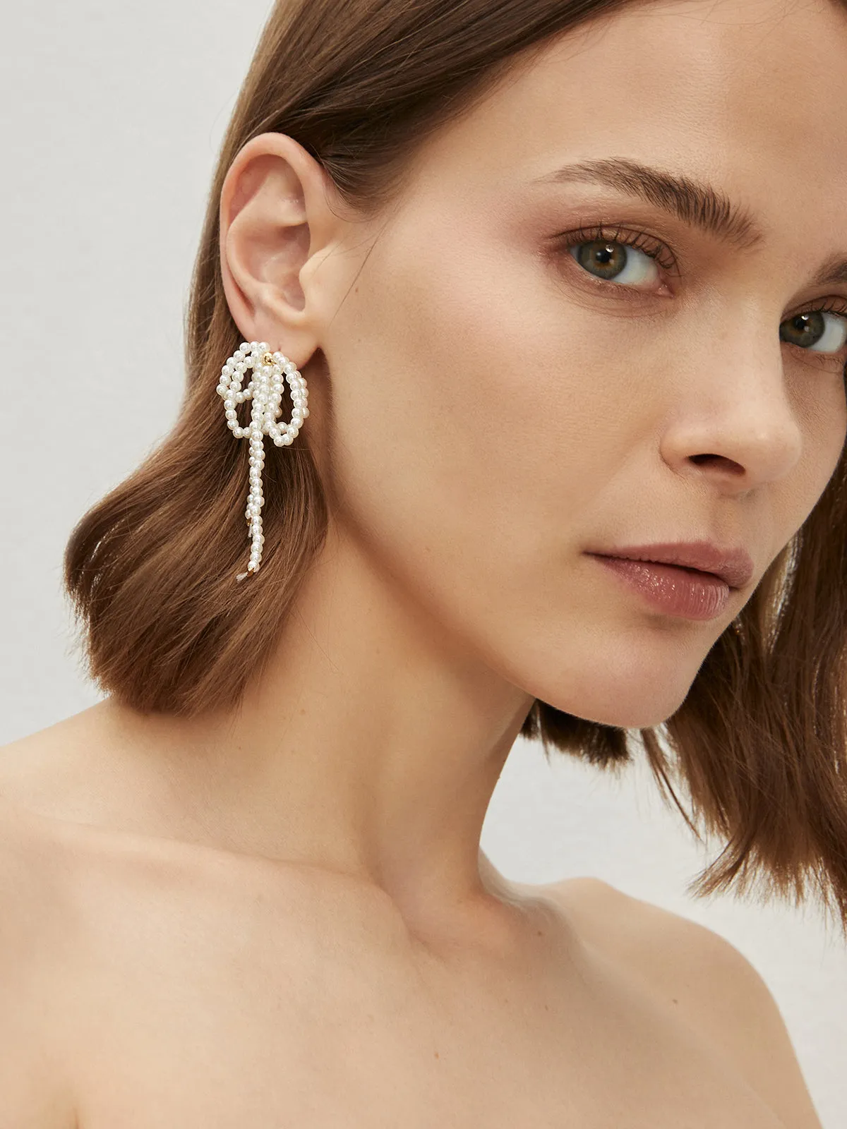 Bow Pearl Tassel Earrings sold by COMMENSE product image thumbnail 2