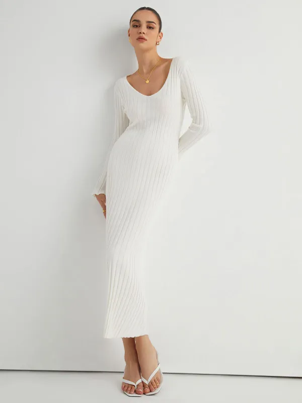 Rib Tie Back Long Dress sold by COMMENSE