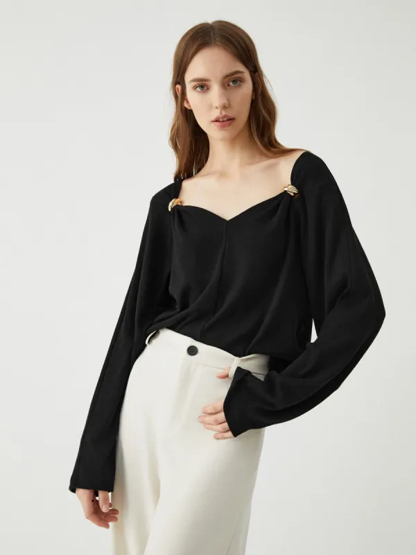 Sweetheart Neckline Long Sleeve Top sold by COMMENSE