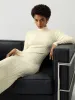 Cream Mockneck Long Sleeve Midi Sweater Dress sold by COMMENSE
