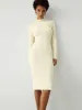 Cream Mockneck Long Sleeve Midi Sweater Dress sold by COMMENSE