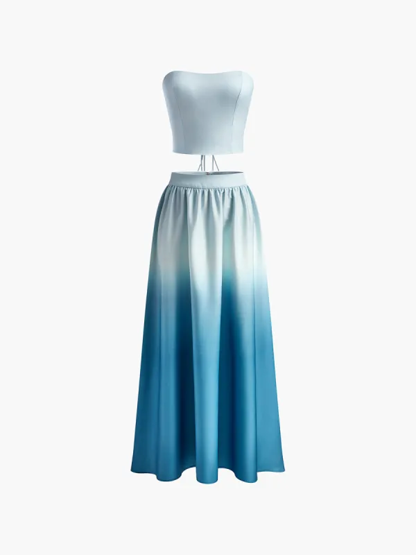 Gradient Lace Up Tube Long Skirt Set sold by COMMENSE