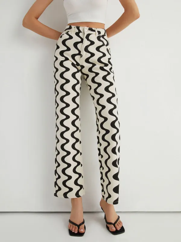 Wavy Print Denim Jeans sold by COMMENSE