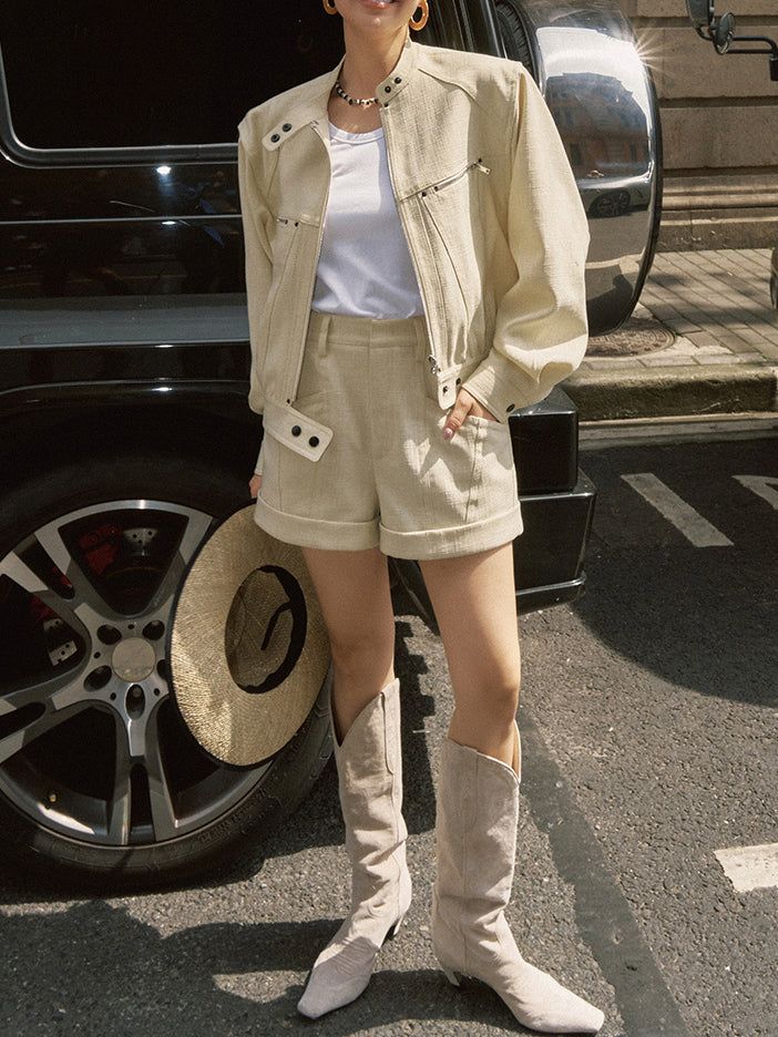 Old Money Aesthetics Zippered Bomber Jacket sold by COMMENSE product image thumbnail 2