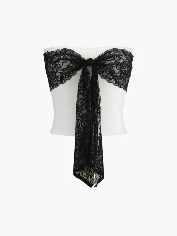 Lace Bow Decor Cropped Tube Top sold by COMMENSE