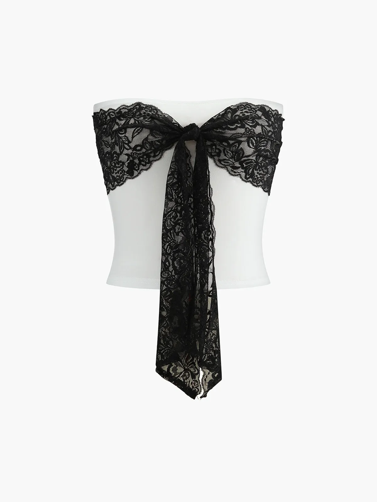 Lace Bow Decor Cropped Tube Top sold by COMMENSE