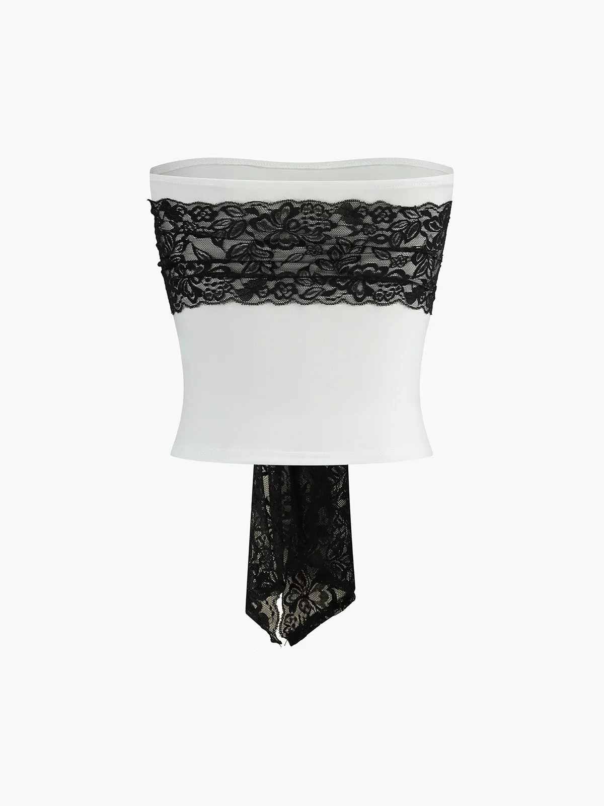 Lace Bow Decor Cropped Tube Top sold by COMMENSE product image thumbnail 4