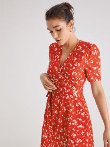 Short Sleeve Light Floral Contrast Midi Slit Dress sold by COMMENSE