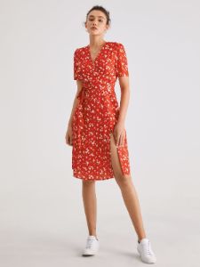 Short Sleeve Light Floral Contrast Midi Slit Dress sold by COMMENSE