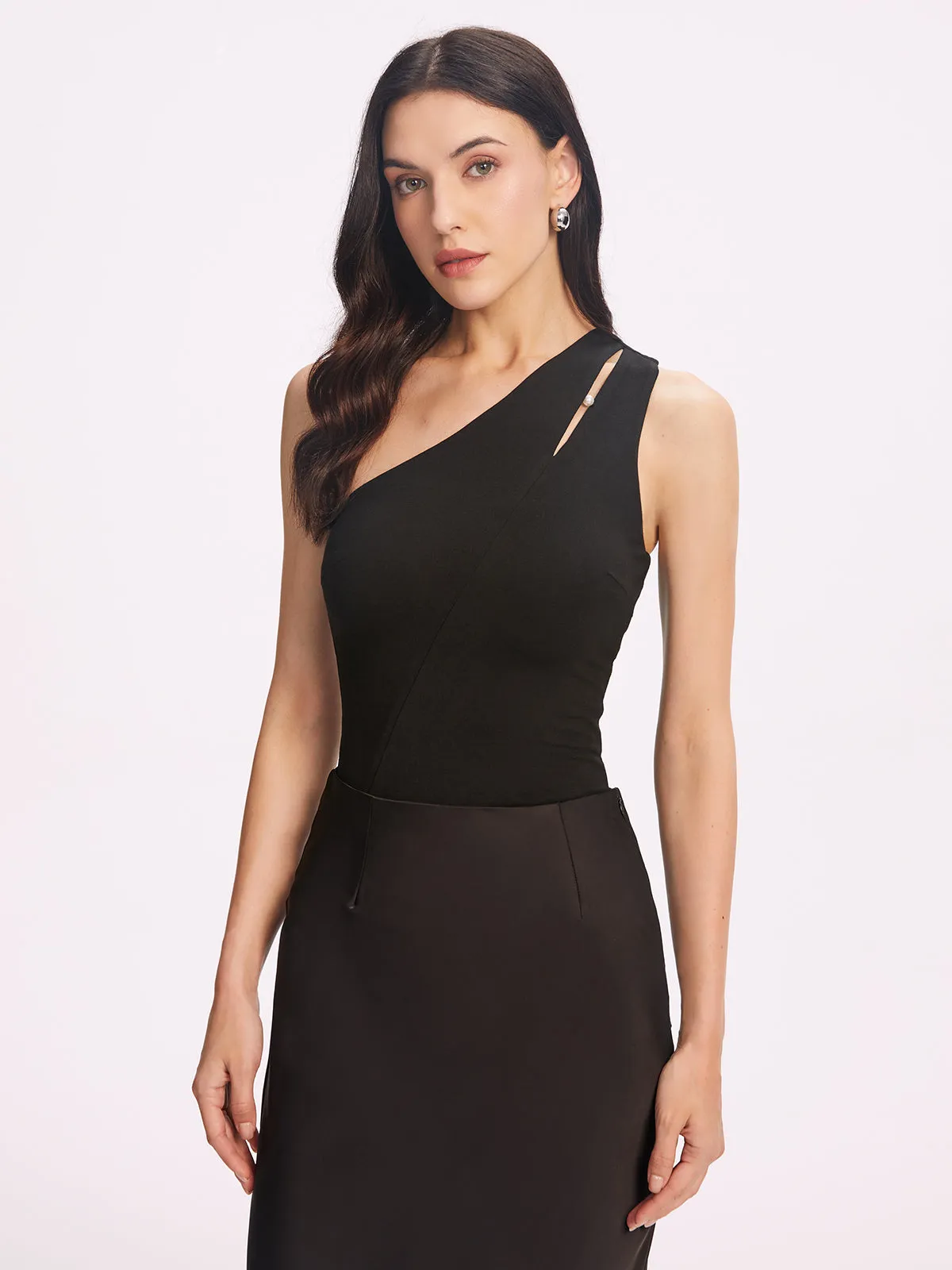 Asymmetrical Pearl Decoration One-Shoulder Top sold by COMMENSE product image thumbnail 5