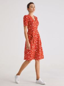Short Sleeve Light Floral Contrast Midi Slit Dress sold by COMMENSE