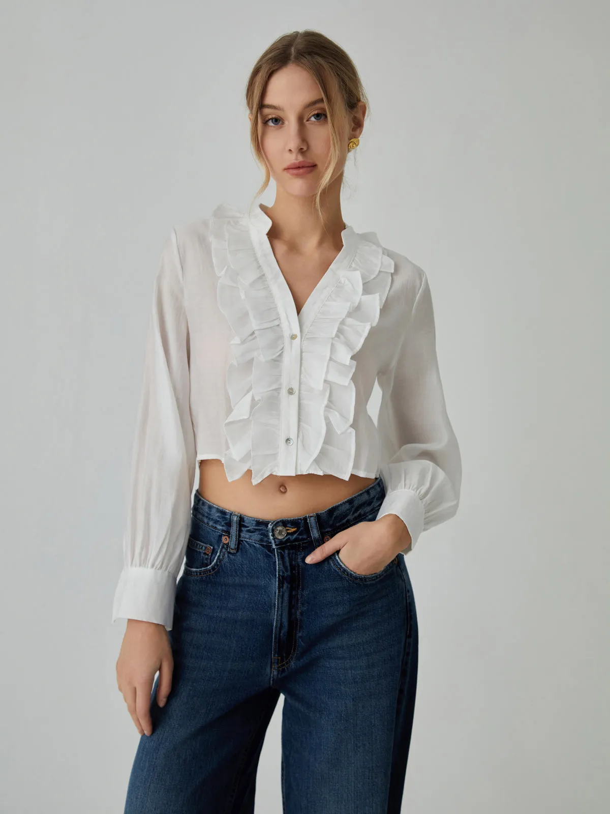 Ruffle Bishop Sleeve Blouse sold by COMMENSE product image thumbnail 2