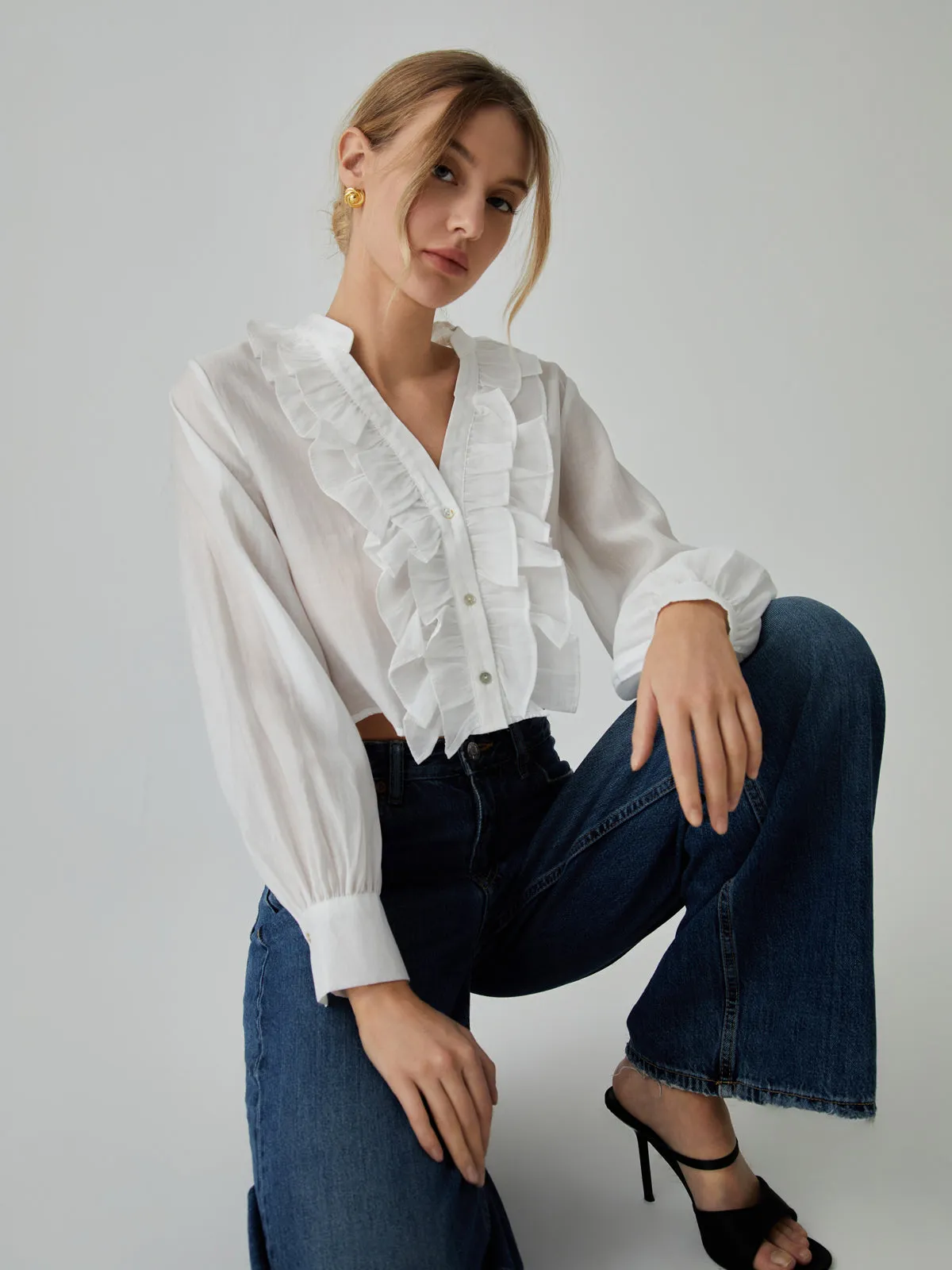 Ruffle Bishop Sleeve Blouse sold by COMMENSE product image thumbnail 3