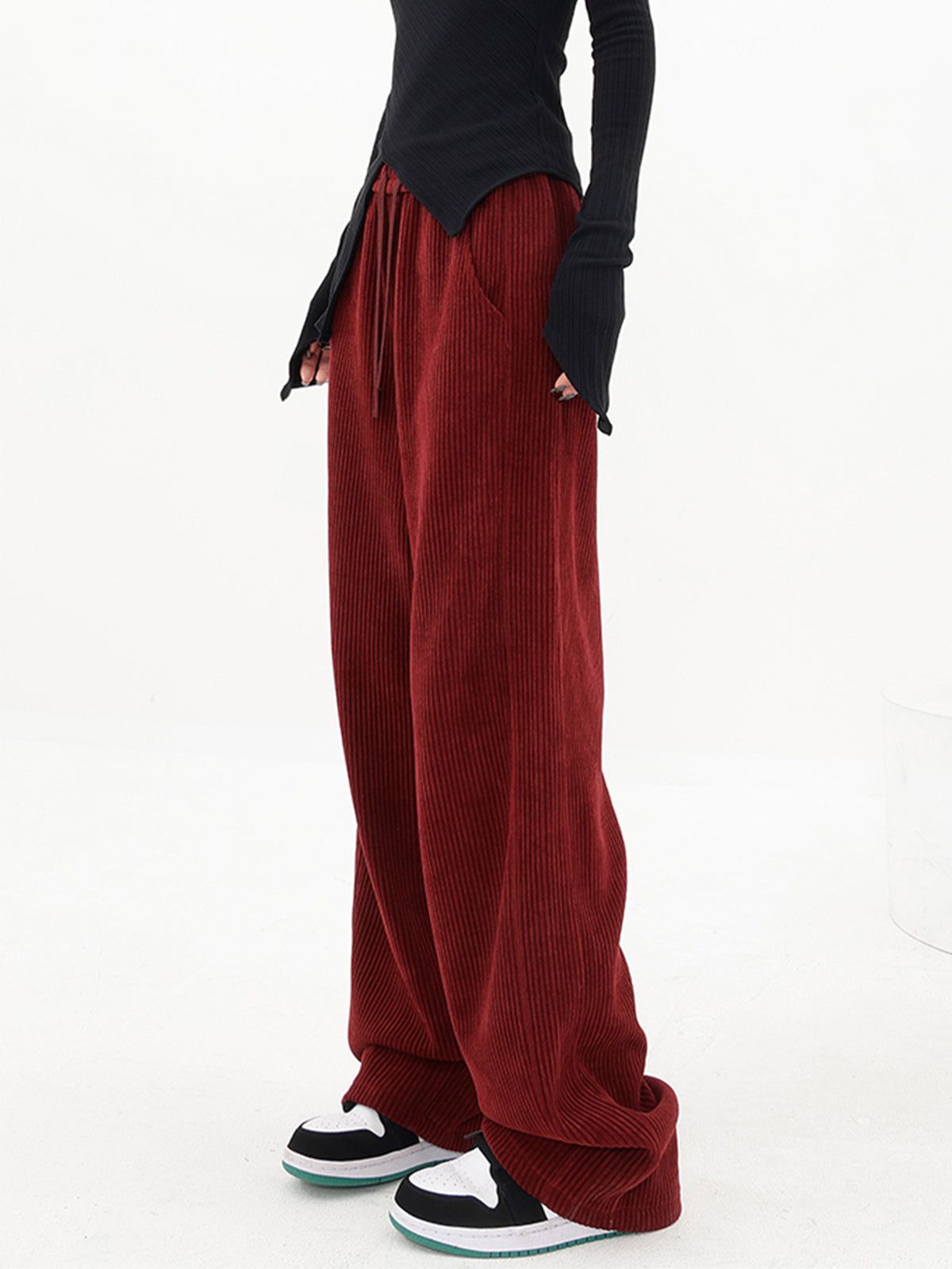 Ruby Drawstring Ribbed Baggy Wide Leg Pants sold by COMMENSE product image thumbnail 3