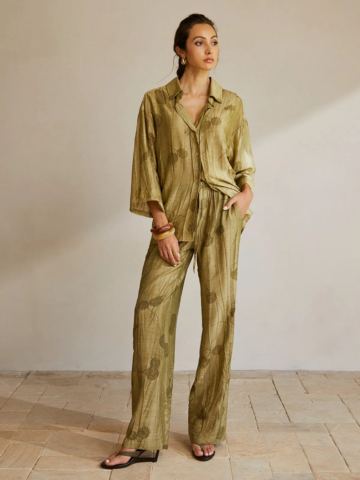 Jacquard Drawstring Knotted Long Pants sold by COMMENSE