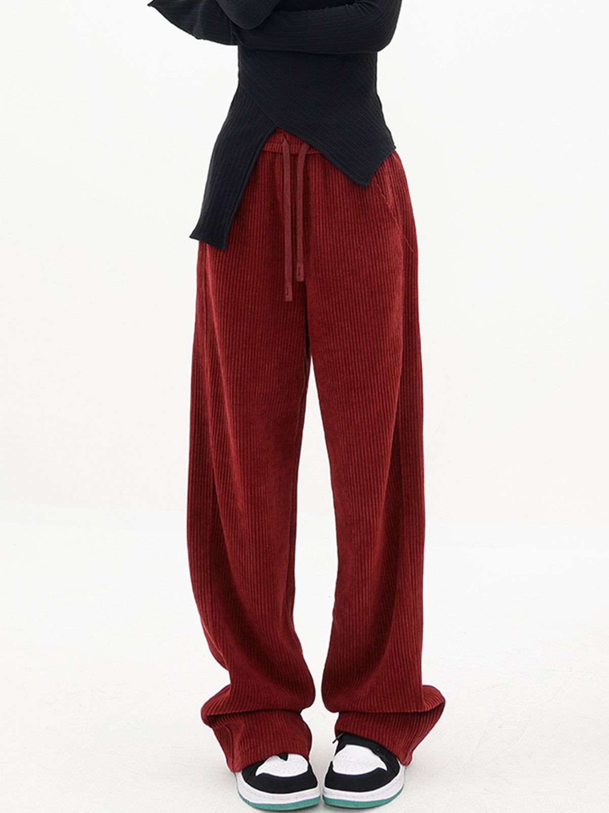 Ruby Drawstring Ribbed Baggy Wide Leg Pants sold by COMMENSE product image thumbnail 4