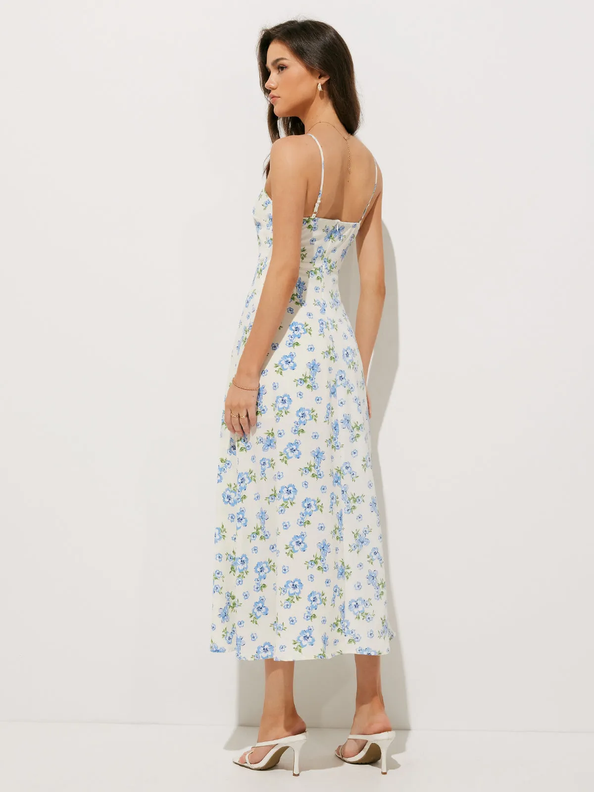 Chiffon Floral Print Lace Trim Long Dress sold by COMMENSE product image thumbnail 5
