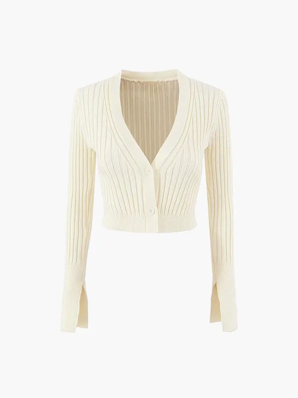 Rib Button Down Crop Cardigan sold by COMMENSE