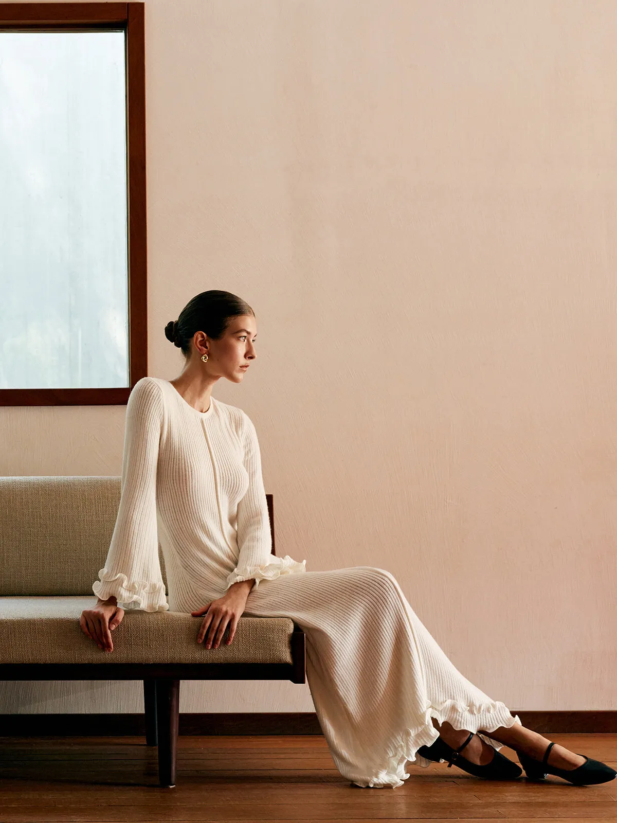 Piping Ruffle Drawstring Knit Dress sold by COMMENSE product image thumbnail 2