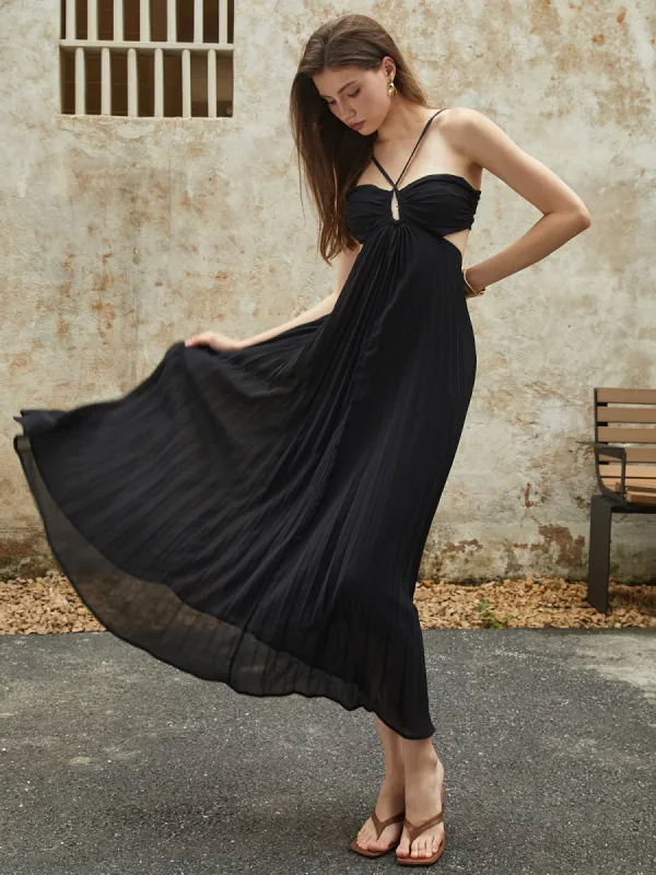 Crisscross Pleated Cami Long Dress sold by COMMENSE
