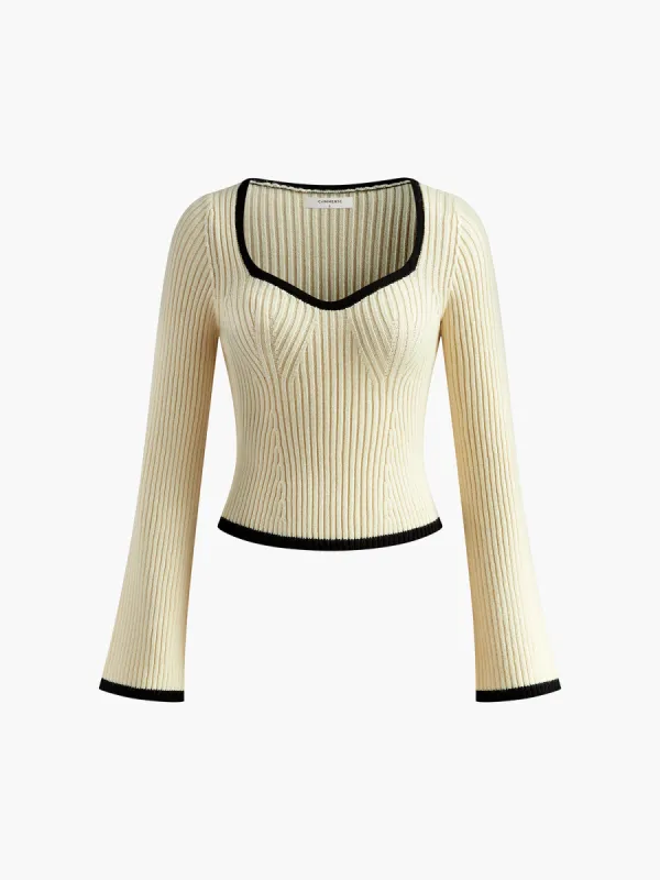 Contrast Trim Ribbed Sweater sold by COMMENSE