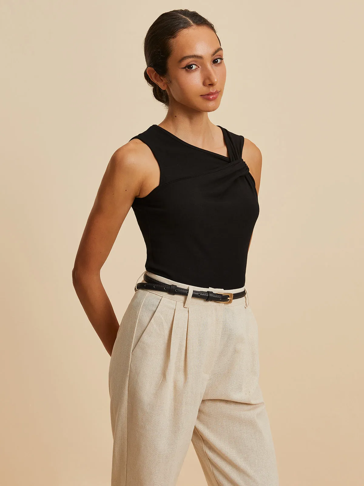 Asymmetrical Sleeveless Stretch Tank Top sold by COMMENSE product image thumbnail 5