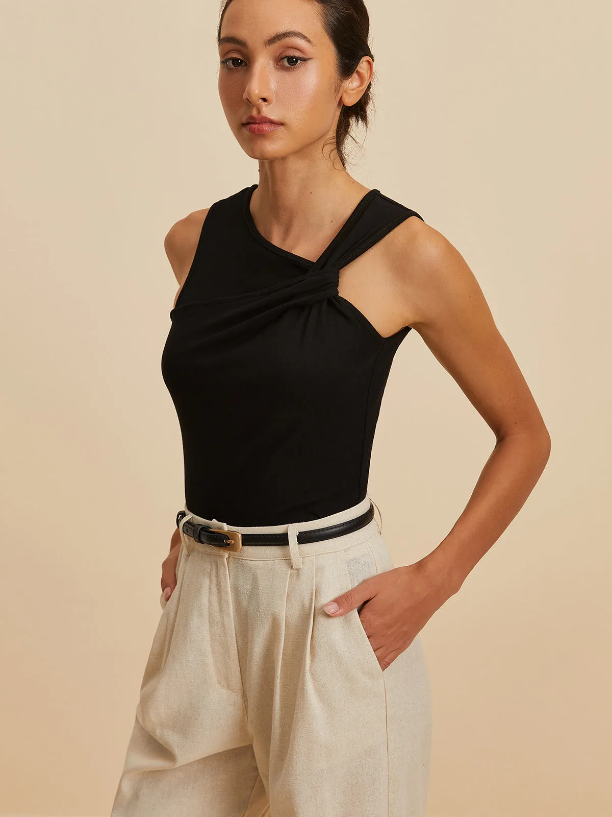 Asymmetrical Sleeveless Stretch Tank Top sold by COMMENSE