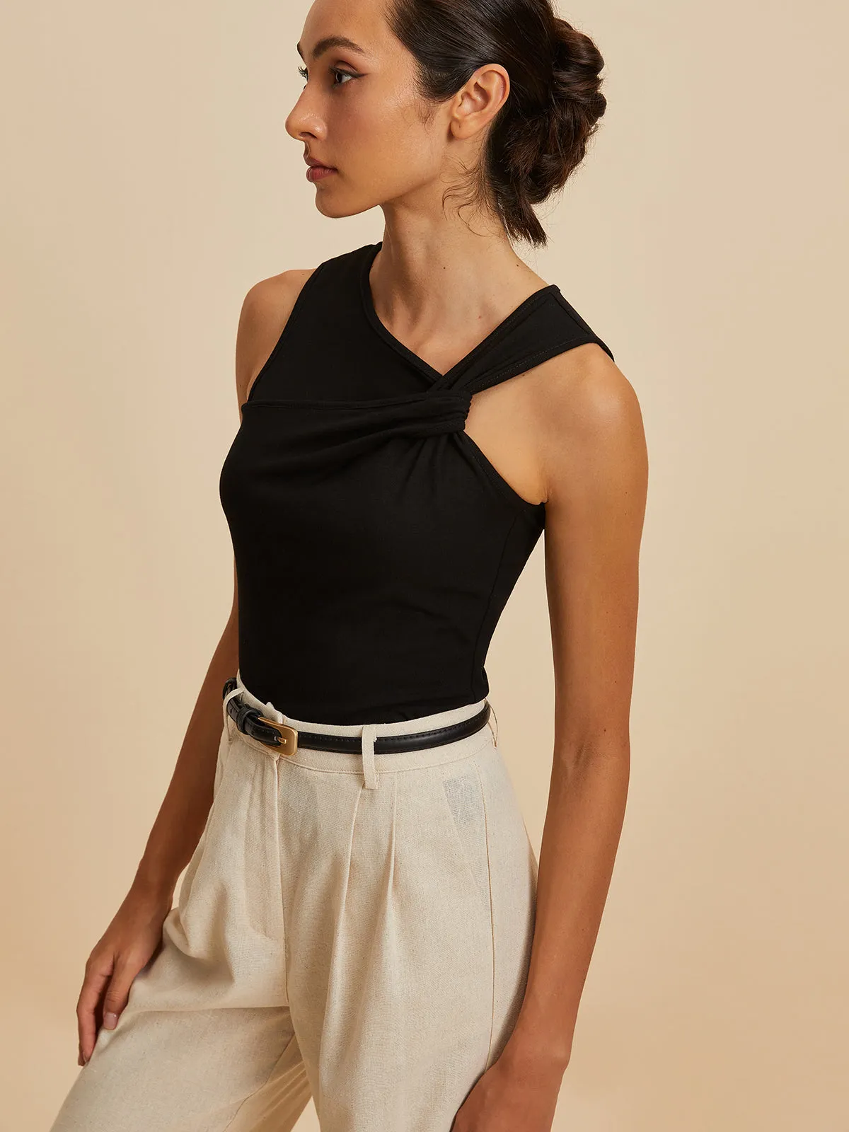 Asymmetrical Sleeveless Stretch Tank Top sold by COMMENSE product image thumbnail 2