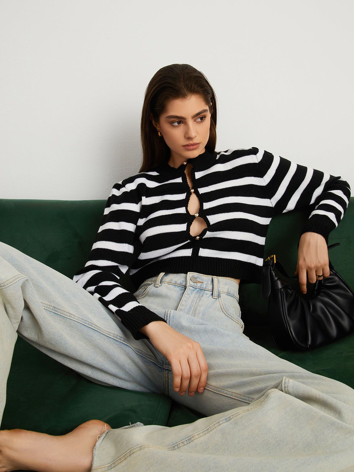 Timeless Stripe Keyhole Crop Sweater sold by COMMENSE