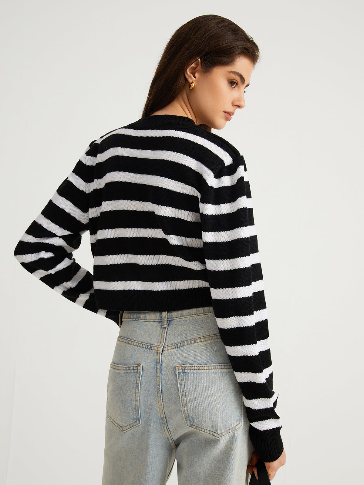 Timeless Stripe Keyhole Crop Sweater sold by COMMENSE product image thumbnail 5