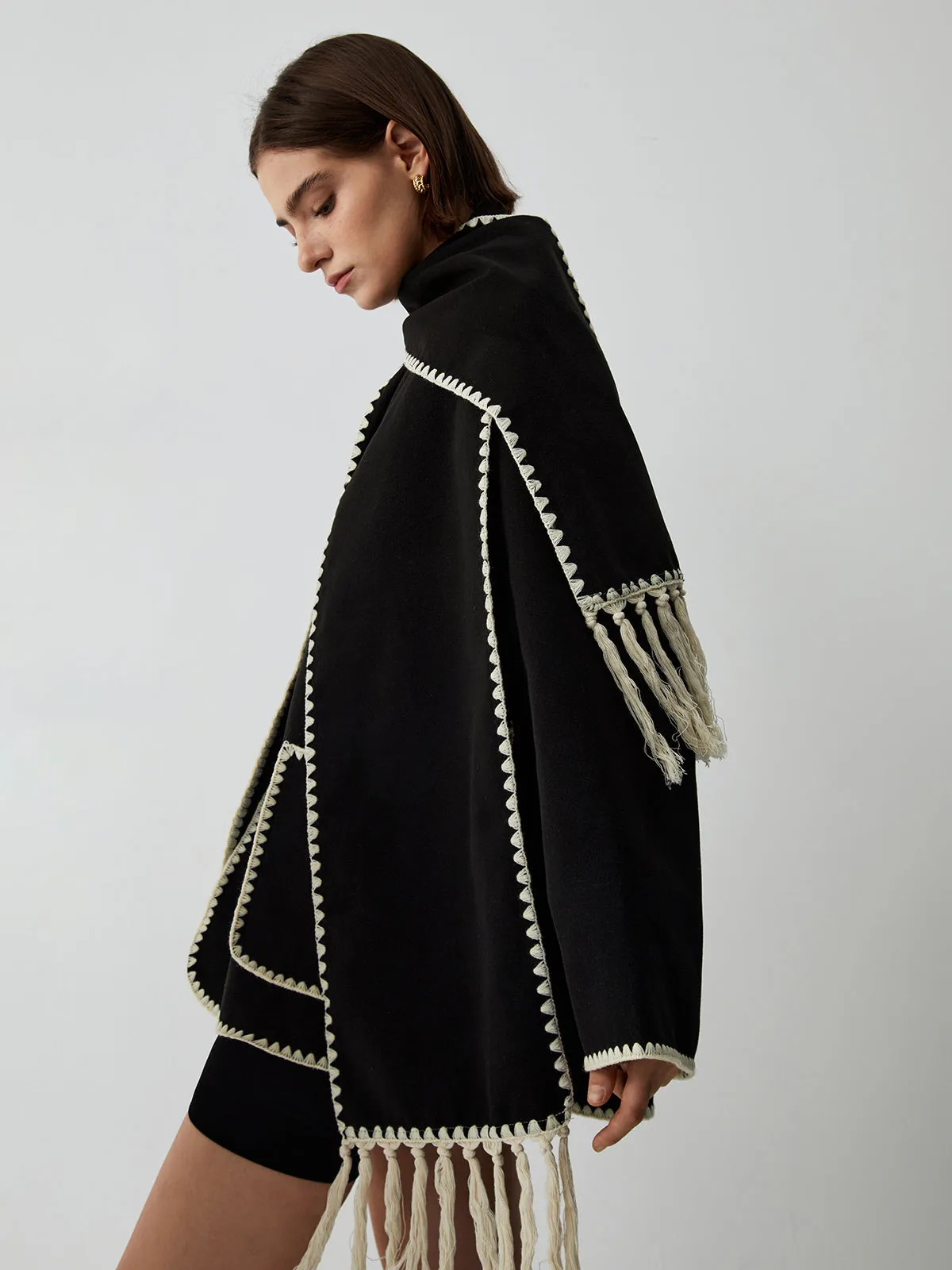 Contrast Trim Jacket With Matching Scarf sold by COMMENSE product image thumbnail 4