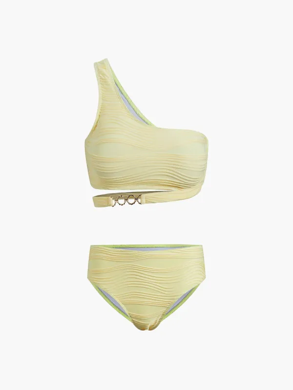 Chain Decor Two Piece Textured Bikini Bathing Suit sold by COMMENSE