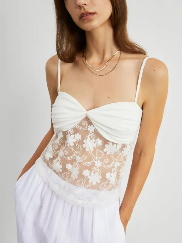Floral Mesh Cup Detail Crop Cami Top sold by COMMENSE