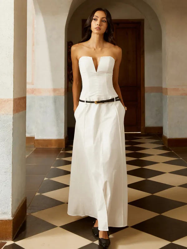 V-Neck Pockets Long Dress Without Belt sold by COMMENSE