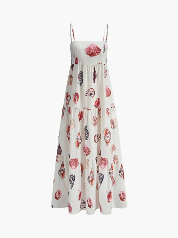 Print Shirred Adjustable Strap Dress sold by COMMENSE