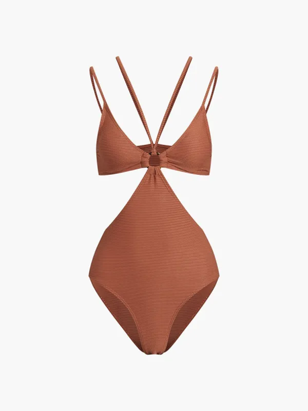 Double Straps Keyhole One Piece Swimsuit sold by COMMENSE