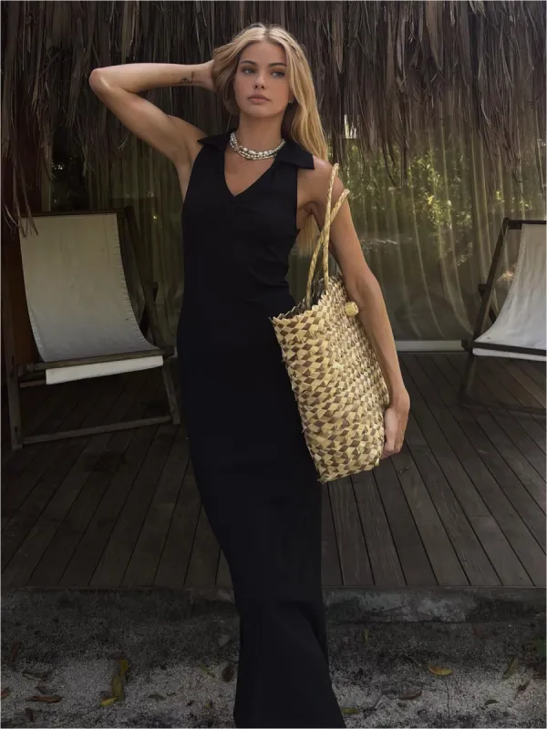 Ribbed V-Neck Vacation Long Dress sold by COMMENSE